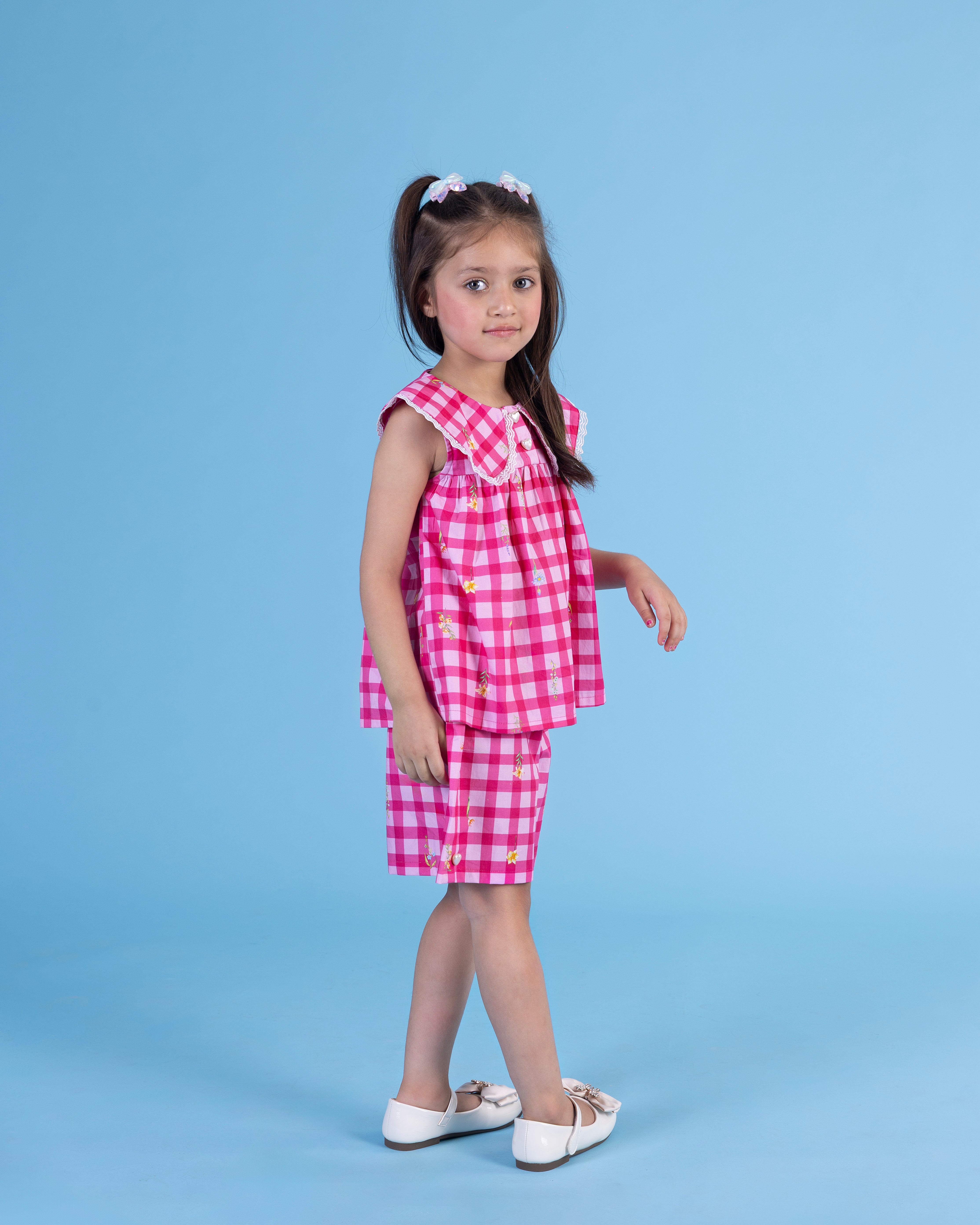 Pink checks shorts set
