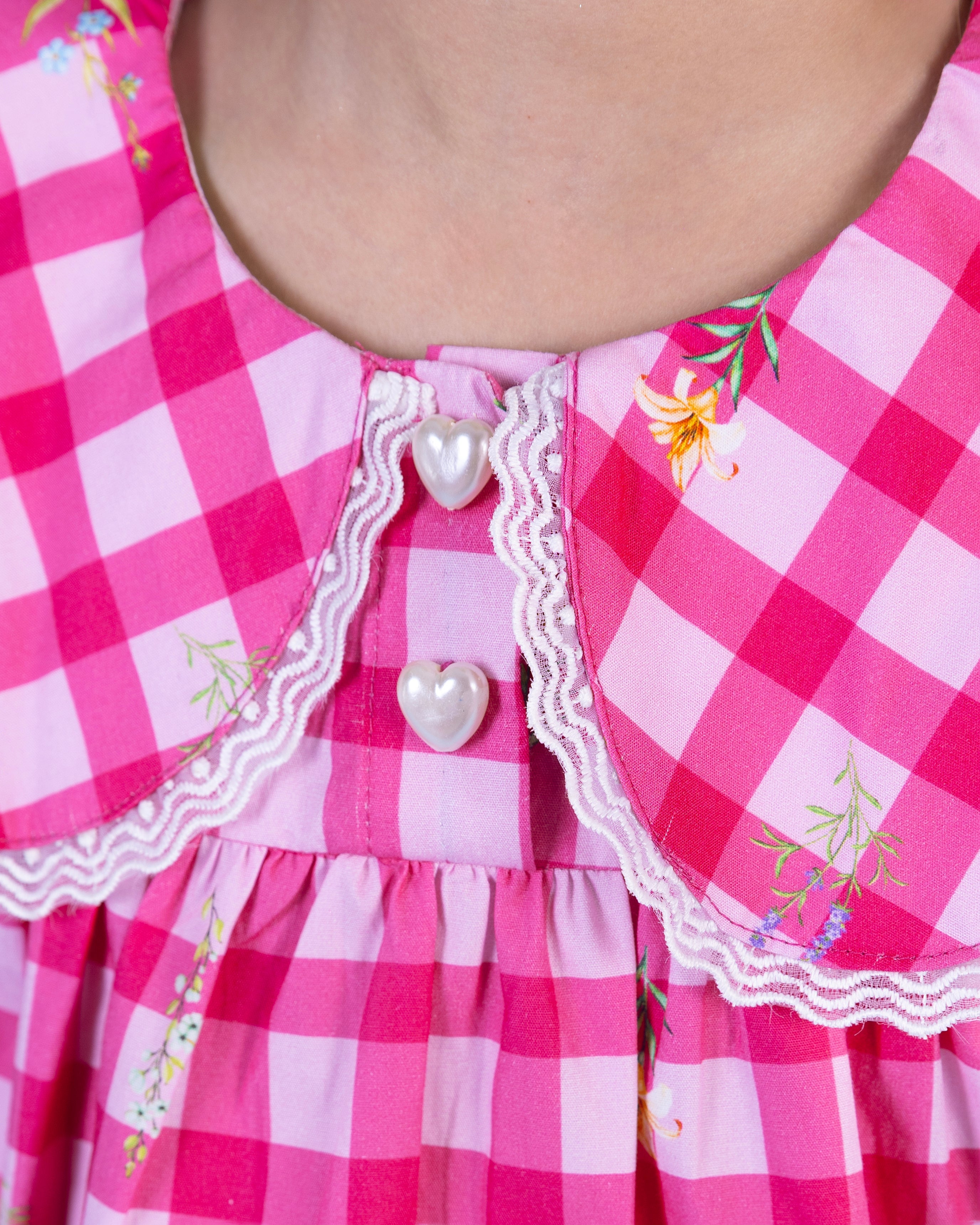 Pink checks shorts set